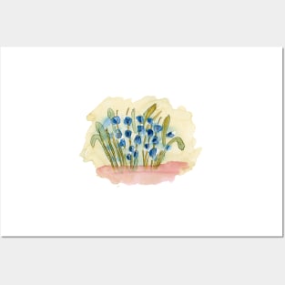 Blue Flowers. Original Watercolor Painting Posters and Art